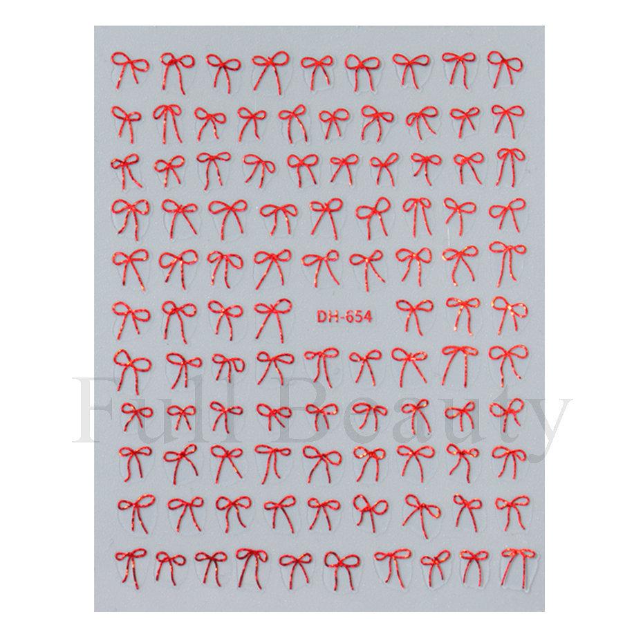 Nail Art Sticker, New Year'S Red Laser Red French Bow Atmosphere Adhesive 3D Nail Sticker