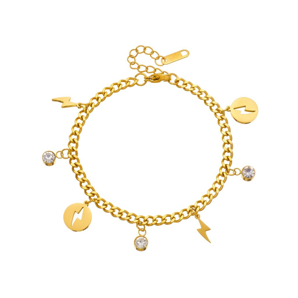316L Stainless Steel Lightning Rhinestone Charm Bracelet For Women Fashion New Gold Plated Chain Jewelry Party Gift