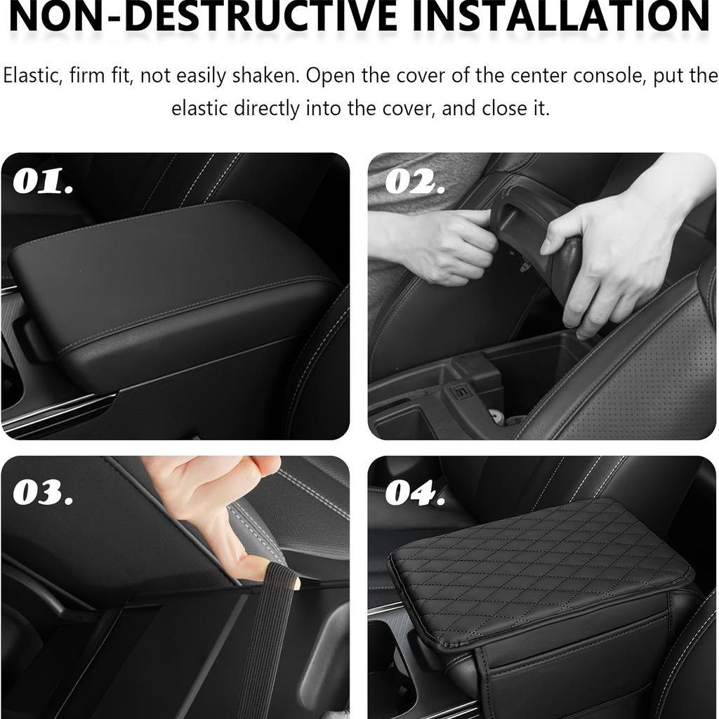 1PC Universal Ultra-fine Fiber Leather Car Armrest Cover Pad - Soft, Durable, Spacious, with 2 Storage Pockets