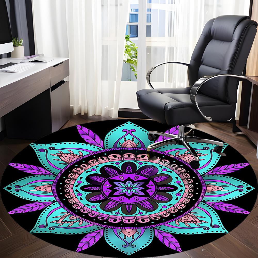 1pc Mandala Pattern Office Round Rug, Carpet for Office, Gaming, Lightweight Round Floor Mat Yy260208033