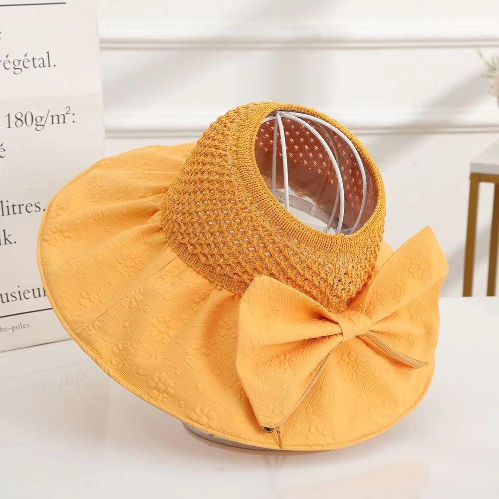 Foldable Vinyl Bucket Hat Face Covering Sun Protection Sun Hat UV Protection Sun Hat Women's Bow Big Eaves Hat