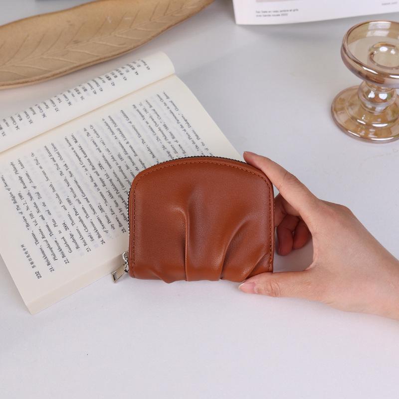 Portfel damski kompaktowy w stylu koreańskim, plisowany - Uroczy, jednolity kolor, wszechstronna portmonetka