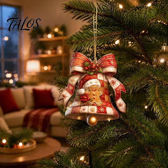 Seasonal Holiday Home Hanging Accents 20Pcs Christmas Wooden Bells Ornaments, Tree Pendants with Gingerbread Santa Claus Wood Ornaments Man & Stocking