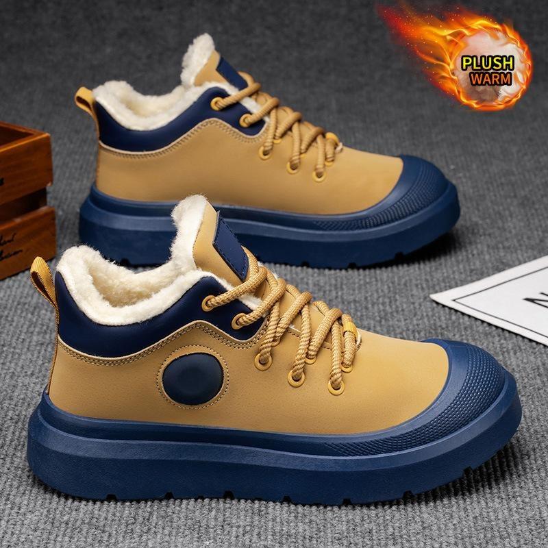 Mens Large Size Soft Sole Heightened Winter Warm Fur Snow Boots Padded Lined Ankle Boots Anti-slip Hiking Casual Sports Workwear Martin Boots