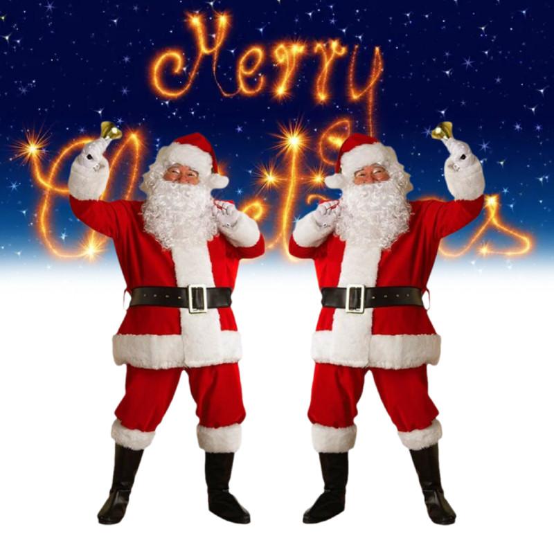 Santa Costume Claus Outfit Christmas Flannel Suit Mens Dress Cosplay Costume