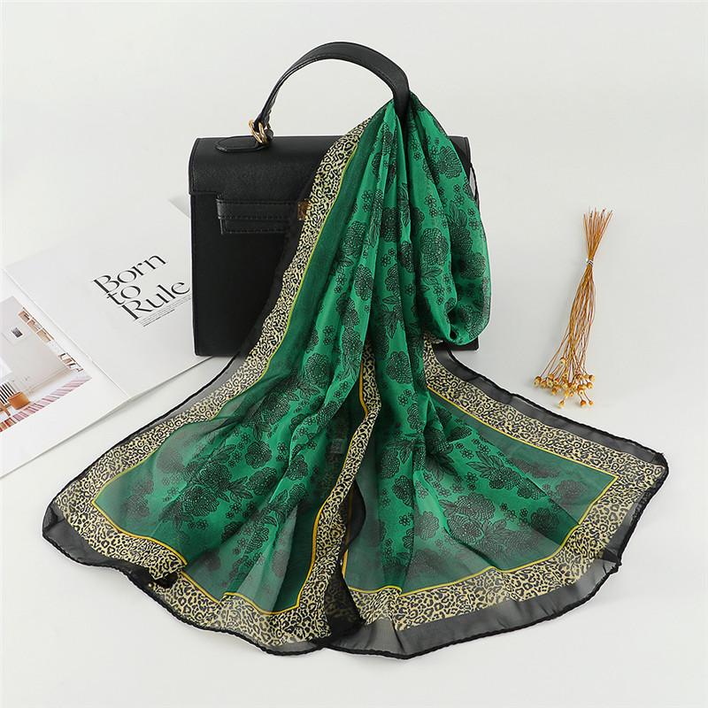 Spain Fashion Sexy Leopard Floral Patchwork Chiffon Silk Scarf Shawl Lady High Quality Wrap Beach Cover-Ups Hijab Snood 150*50Cm
