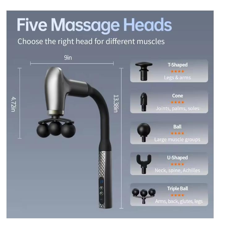 2026 Smart Electric Fascia Gun Rechargeable Handle Bent Long Handle Muscle Relaxation Massager Home Back Muscle Christmas Gift