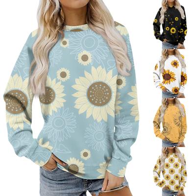 Women's Fashion Flower Printing Round Neck Sweater Top
