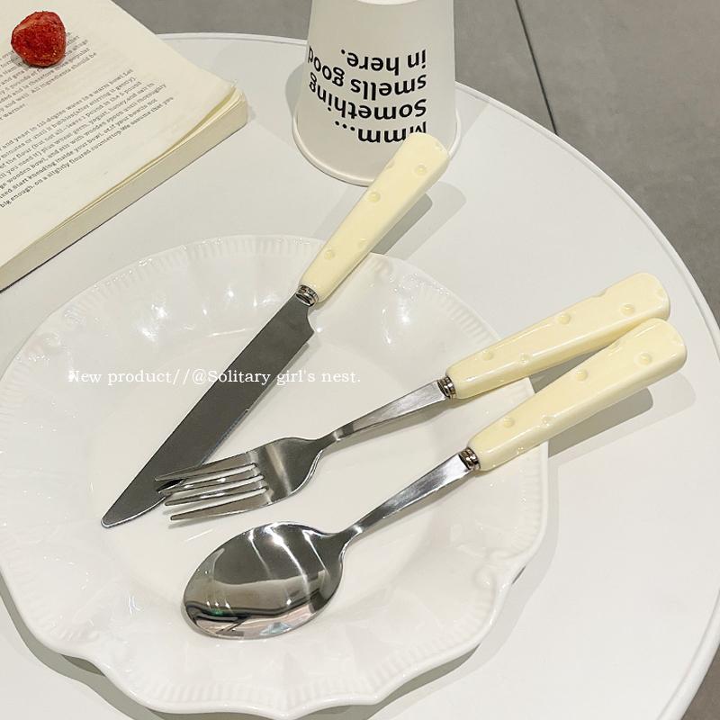 Cute Cheese Handle Tableware Set New Cream Wind Portable Outdoor Stainless Steel Steak Knife and Fork Four-piece Set