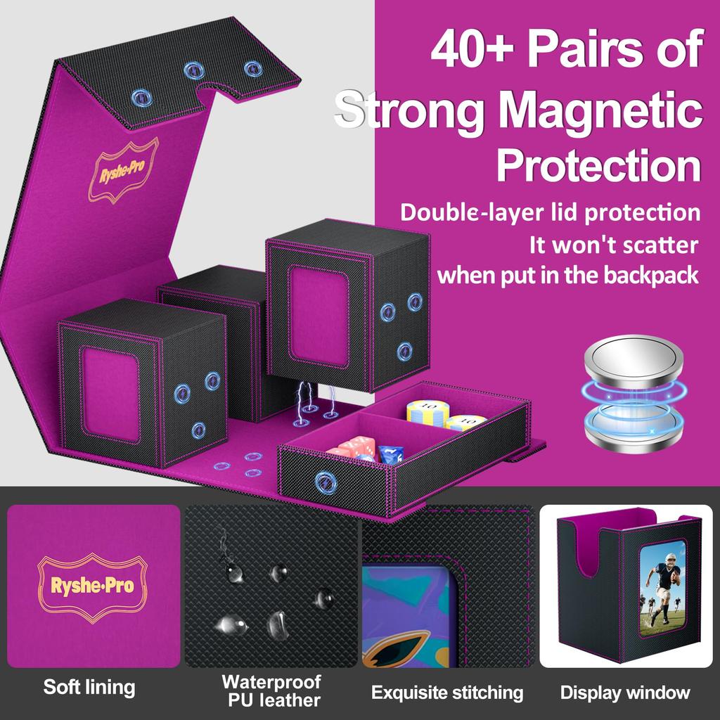 5 in 1 Trading Card Storage Deck Box for MTG TCG PKM 4 Deck Cases with Covers and Divided Dice Tray with Dividers and Toploaders