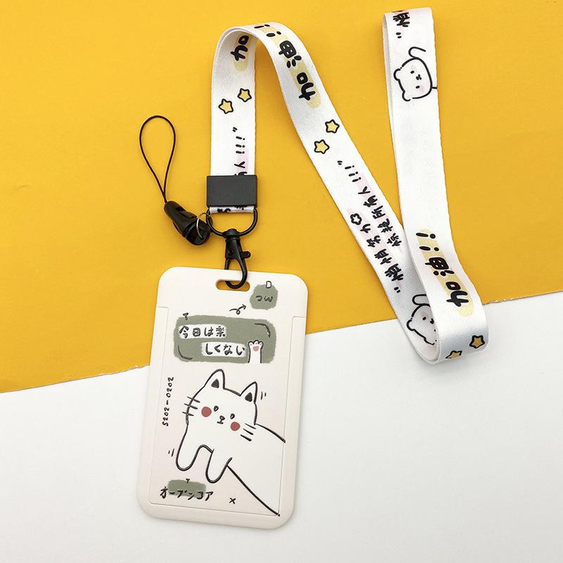 Estuche deslizante de dibujos animados Kawaii, etiqueta de identificación, funda para permiso de trabajo, funda con estampado de oso y conejo, soporte para tarjeta con nombre de permiso de trabajo