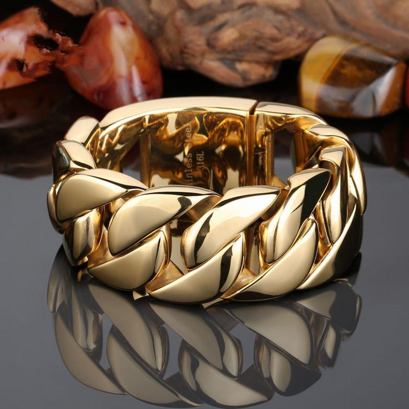 30mm Gold Color Heavy Chunky Link Chain High Polished Stainless Steel Italy Bracelet For Men's Fashion Jewelry Gift