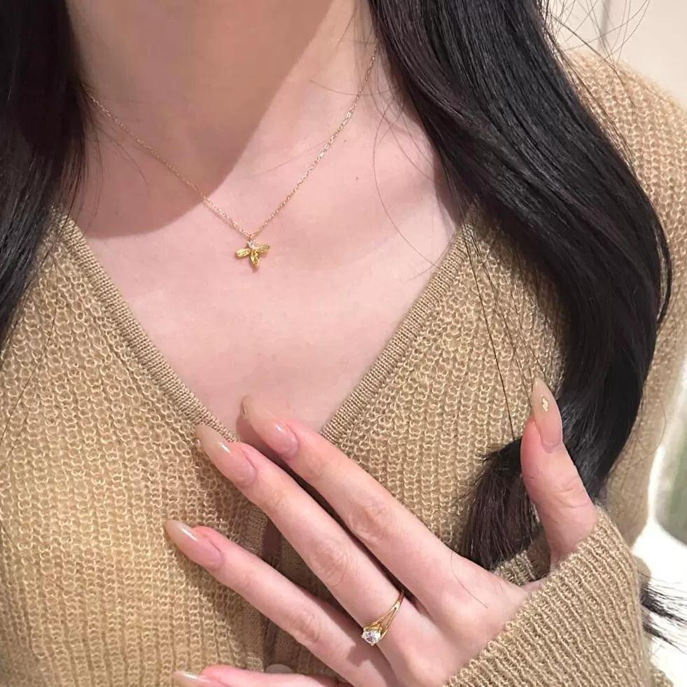 Small Fading Gold No Necklace Exquisite Collarbone Chain Full Of Blessing Light Luxury Titanium Steel Brushed Lucky Bag