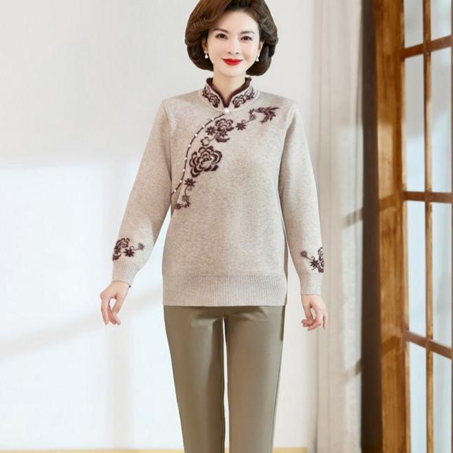 Herbst Winter Damen Nerzfleece Pullover Locker Übergröße Pullover Bestickt Pullover Fleece Verdickt Beflockt Strickoberteile