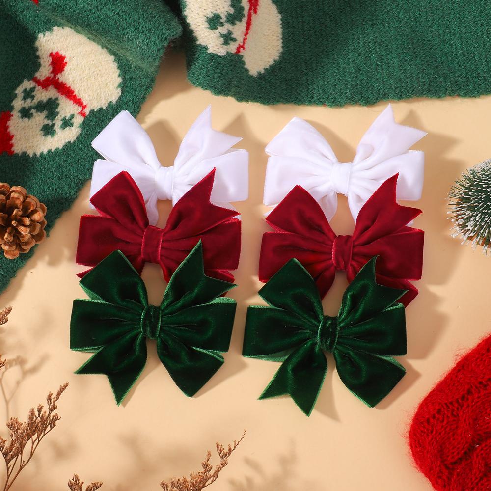 For Baby Girls Vintage Christmas Red Green Bowknot Barrette Hair AccessoriesHandmade Velvet Bow Hair Clips