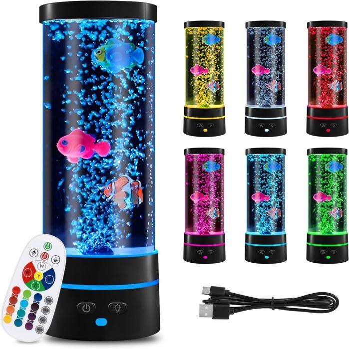 Lampe à Lave - KCVV - Poisson à Bulles - 16 Couleurs RVB - Rechargeable USB - LED 29 cm