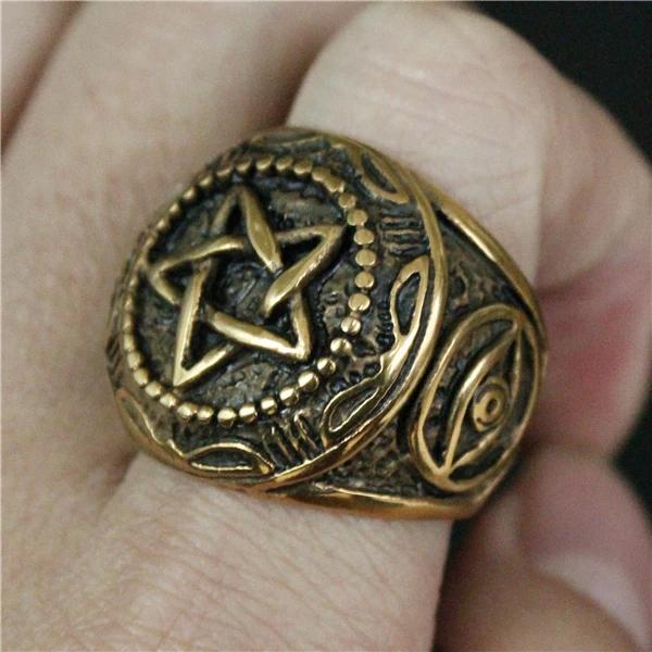 Ancient Ring Supernatural Pentacle Pentagram Five Point Star Amulet Talisman Stainless Steel Protect Health Jewelry Charming Accessories