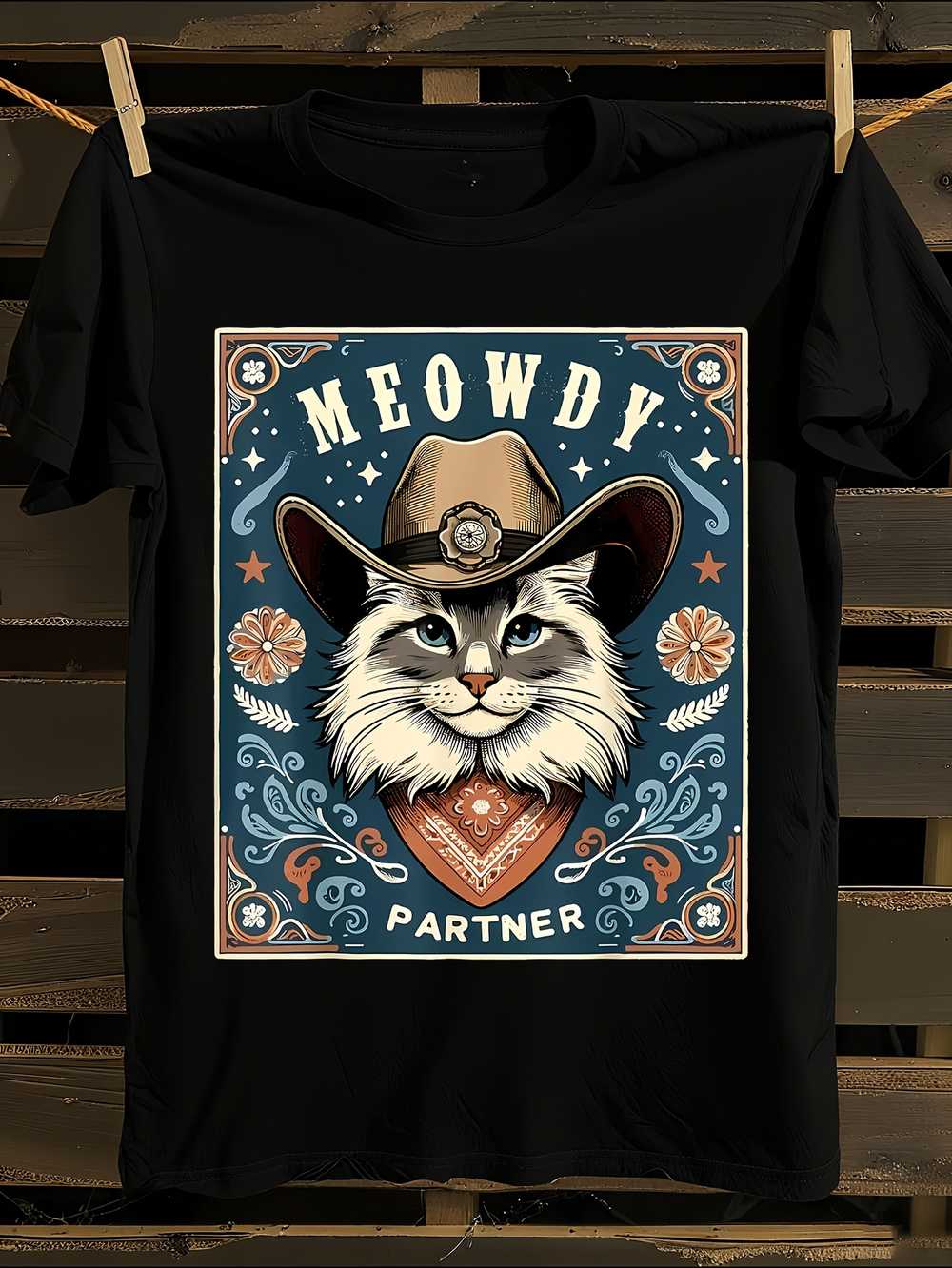 

s Funny Cat Meowdy Partner Western Graphic T-Shirt Mens Tshirt Womens Tshirts with Letters Print Short Sleeves T-Shirt Casual Street Tee Shirt Top XXXXL