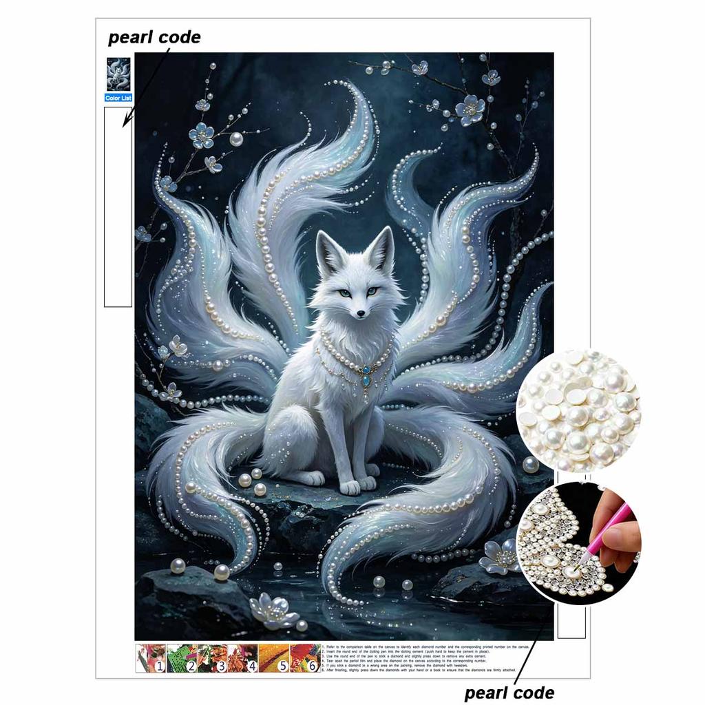 DIY Pearl Diamond Art Painting Kits for Adult and Beginners, Majestic Fox Sparkling Painting Craft Home Wall Decor Handmade Gift