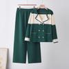 Temperament suit collar suit women's 1116 autumn and winter new double-breasted knitted top wide-leg pants two-piece set