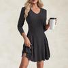 Women's Fashion Casual Solid Color V-neck Long-sleeve A-line Dress