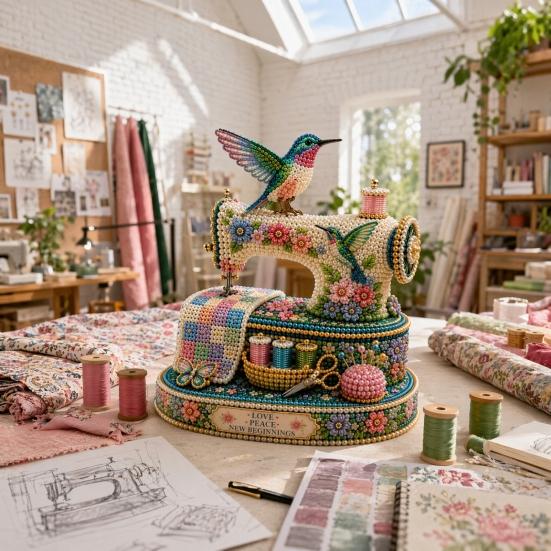 Yousheng Tiny 3D Beaded Sewing Machine DIY Kit for Kids & Adults, Exquisite Hummingbird Handmade Bead Craft Set, Stress Relief Creative DIY