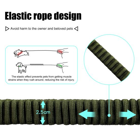 Tactical Dog Leash 25" Heavy Duty Shock Absorbing Bungee Dog Leash