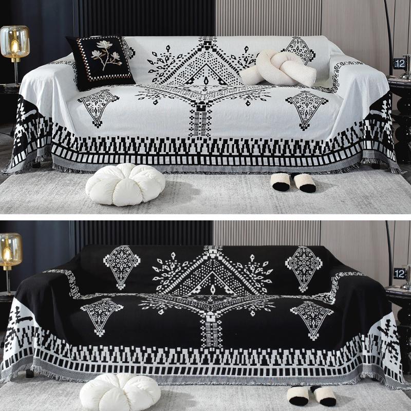 Black White Checkerboard Printed Sofa Towel Polyester Cotton Sofa Protector Blankets for Sofa Towel 1/2/3/4 Seat Couch Blanket