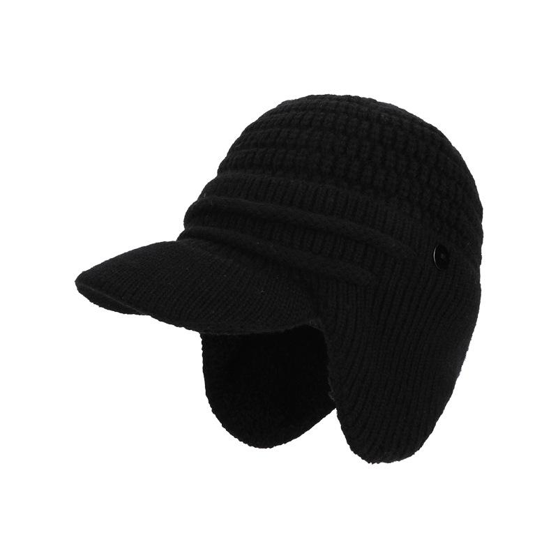 

Зимняя теплая шерстяная шапка для улицы, защита от холода, вязаная бейсболка, шапка с бархатной защитой ушей для большой головы чёрный