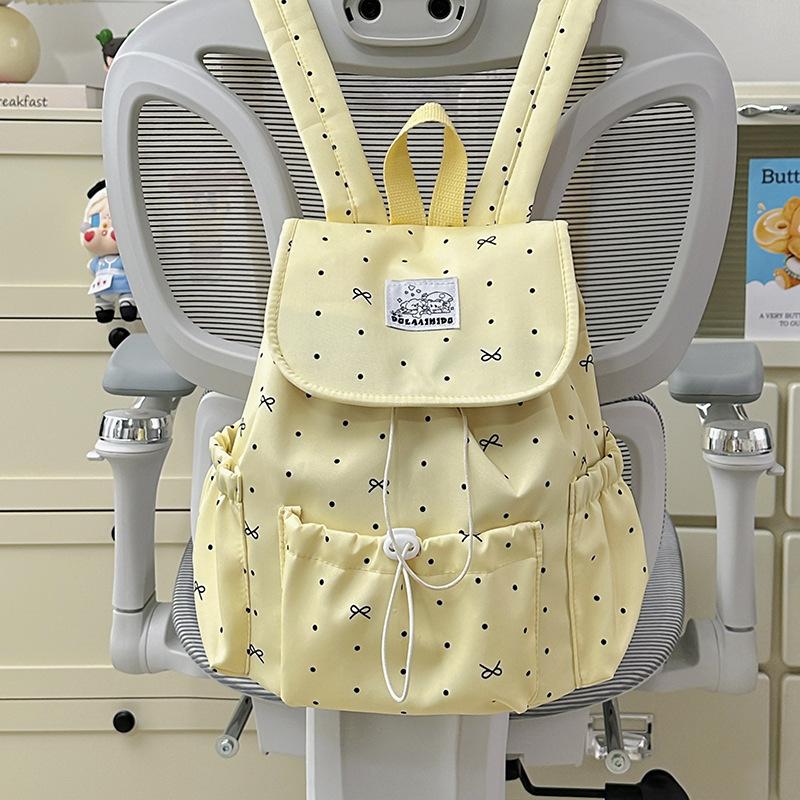 Schoolbag Japanese high-value atmosphere polka dot bow trend backpack girls go out drawstring lightweight foreign style backpack