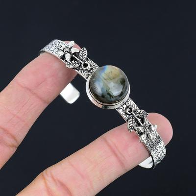 Sterling Silver Labradorite Stone Daughter Handcrafted Flower Birthday Bangle