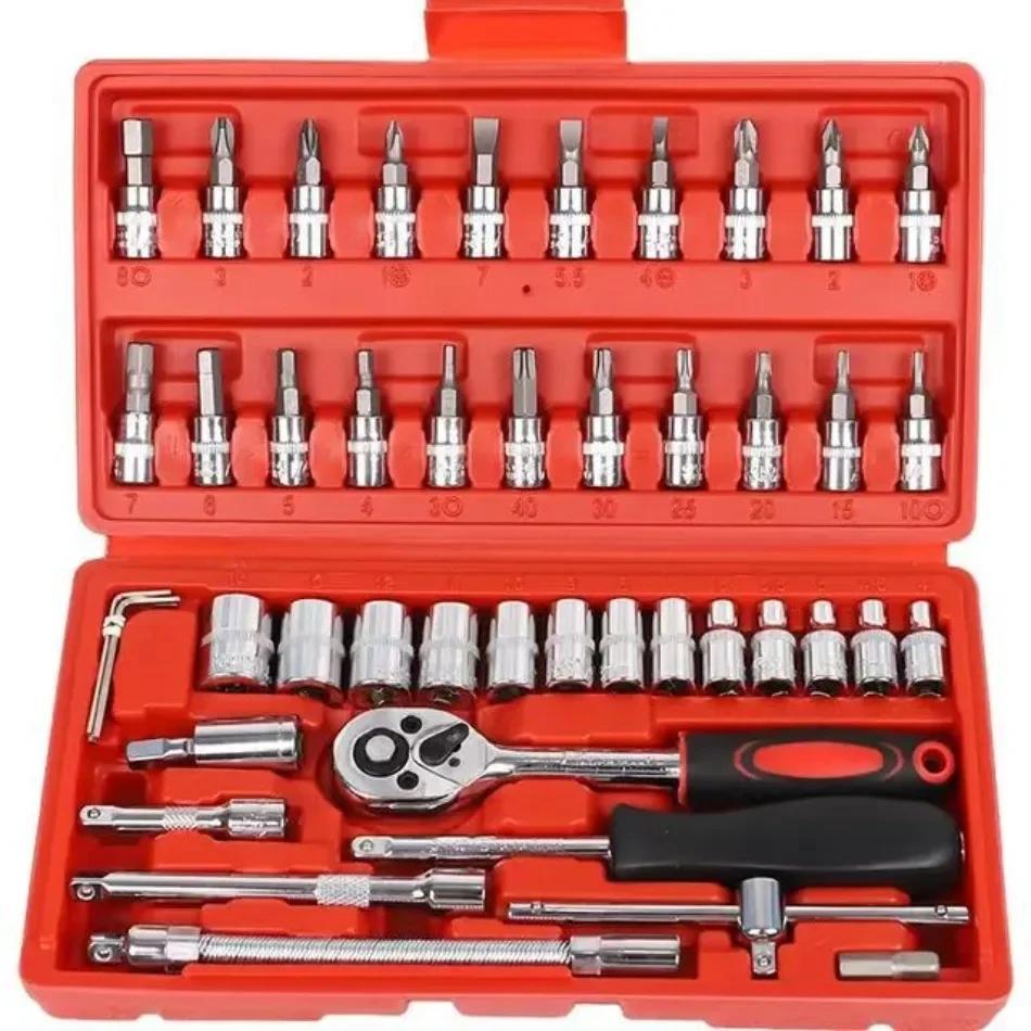 

46 Piece 1/4 Inch Hybrid Tool Set For Car Repair Home Use Stainless Steel Hand-Power Source OEM Customizable Storage Compartment красный