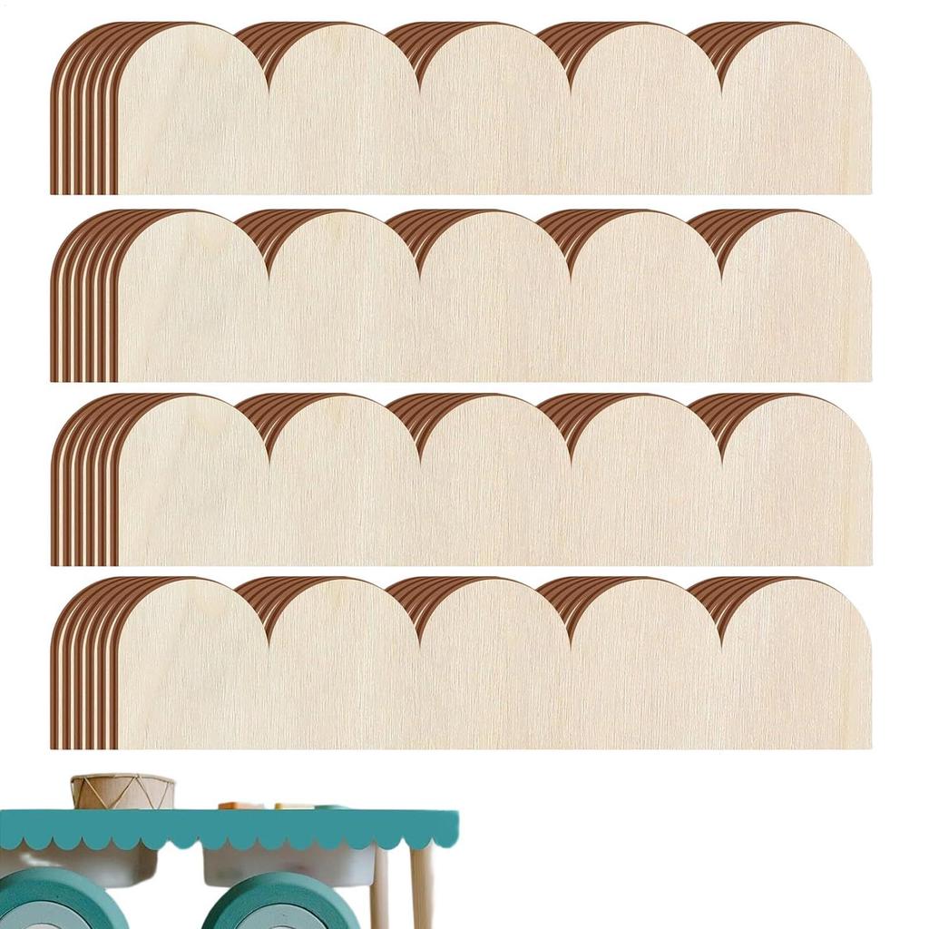 24 Pcs Scalloped Decorative Wooden Strips Unpainted Scalloped Edge Wooden Trim Molding For Cabinet Wall Building Decoration