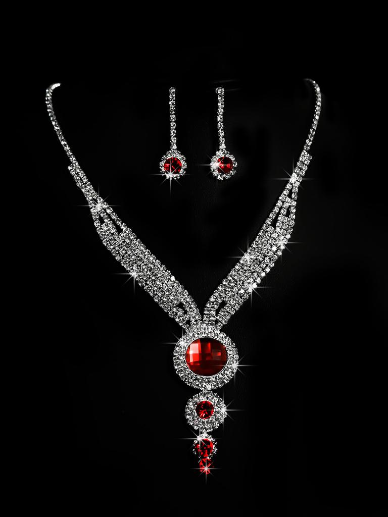 Conjunto de Colar e Brincos de Diamante de Luxo Acessórios para Festa Vestido de Casamento Jantar Corrente de Colar e Brincos de Strass da Moda para Meninas