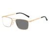 Retro Double Beam Metal Photochromic Reading Glasses Vintage HD Anti Blue Light Ultra Light Men's Business Presbyopia Glasses
