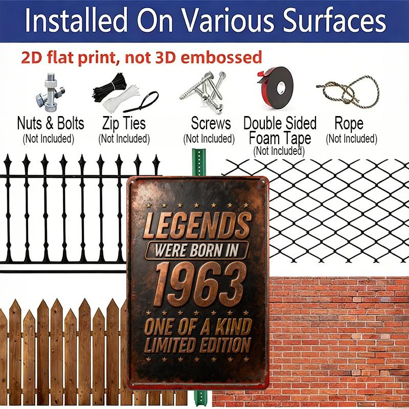 2D Flat, 1pc Vintage 1963 Limited Edition Legend Wall Plaque - 7.87x11.81inch Rustic Aluminium Wall-Mounted Sign Suitable for Study, Studio