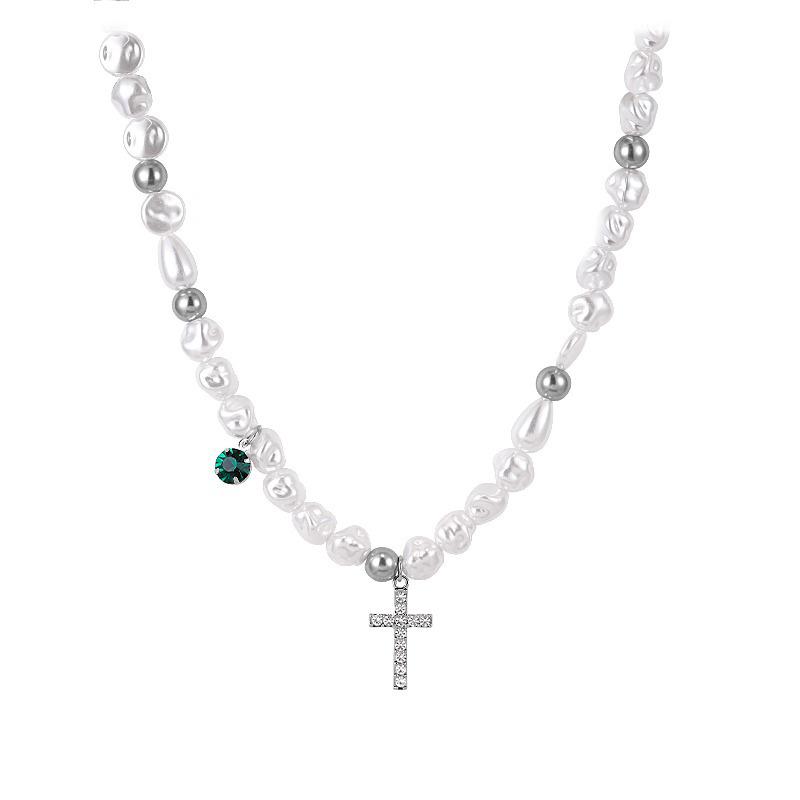 

Irregular pearl splicing cross necklace women s summer light luxury niche design hip hop cool men accessories neck chain women