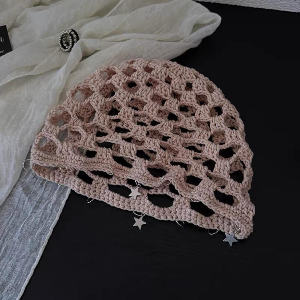 Breathable Knit Brimless Knitted Cap Star Pattern Hollow Star Cap Casual Head Wrap  Summer Season бежевый