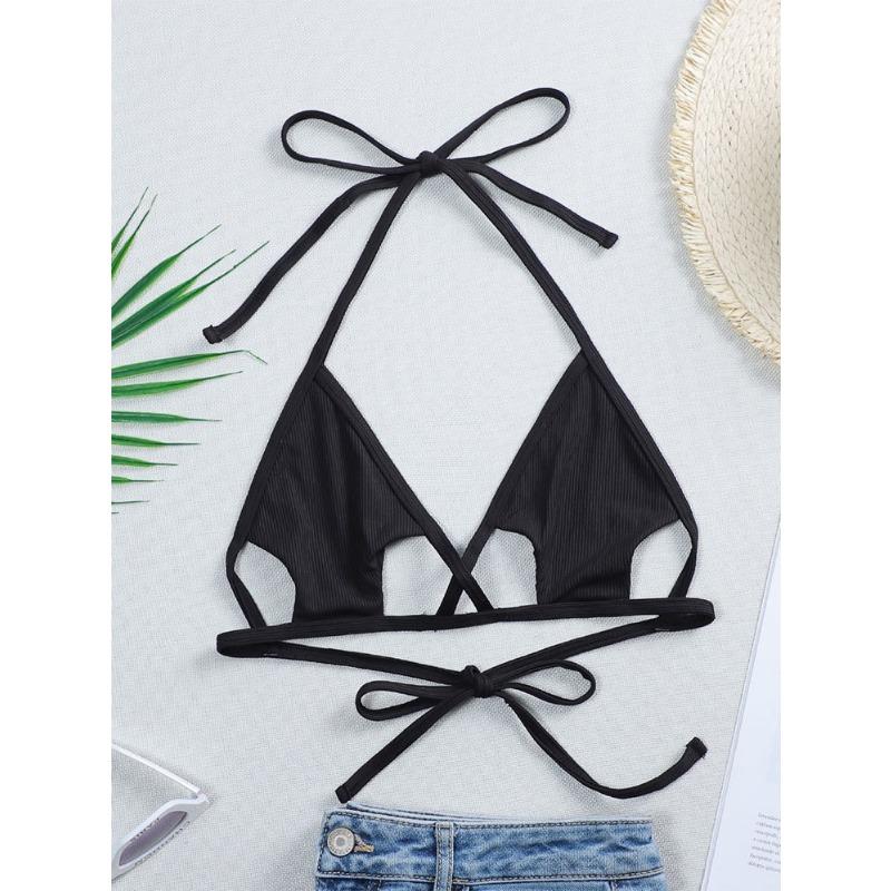 Damen S Krawatten-Halter-Bikini-Oberteil Einfarbige Sexy Strand-Badebekleidung