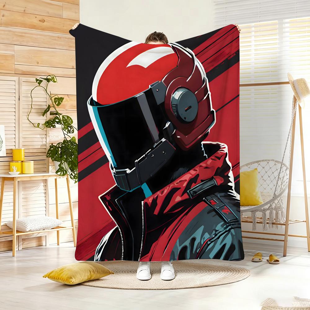 Retro Biker Helmet Graphic Throw Lightweight 240G Flannel Blanket Soft Skin-Friendly For Summer Cooling