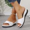 Women's White Flower Decor Wedge Slippers 2025 Summer Comfortable Non Slip Beach Slides Woman Lightweight Slip On Casual Sandals