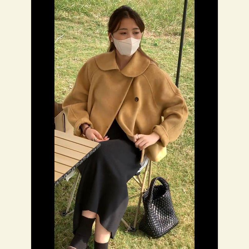 

2026 Petite Korean Style Wool Doll Collar Coat for Women - Autumn/Winter S