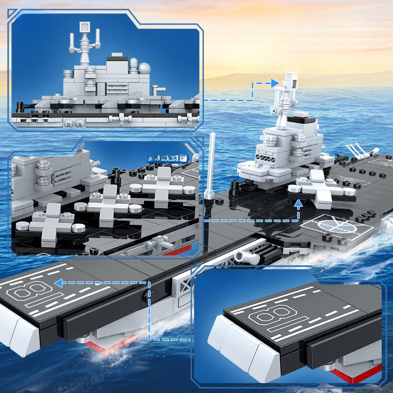 692 stücke Militär Serie 4 In 1 Fujian Flugzeugträger kinder Bausteine Spielzeug Geschenk Keine Box