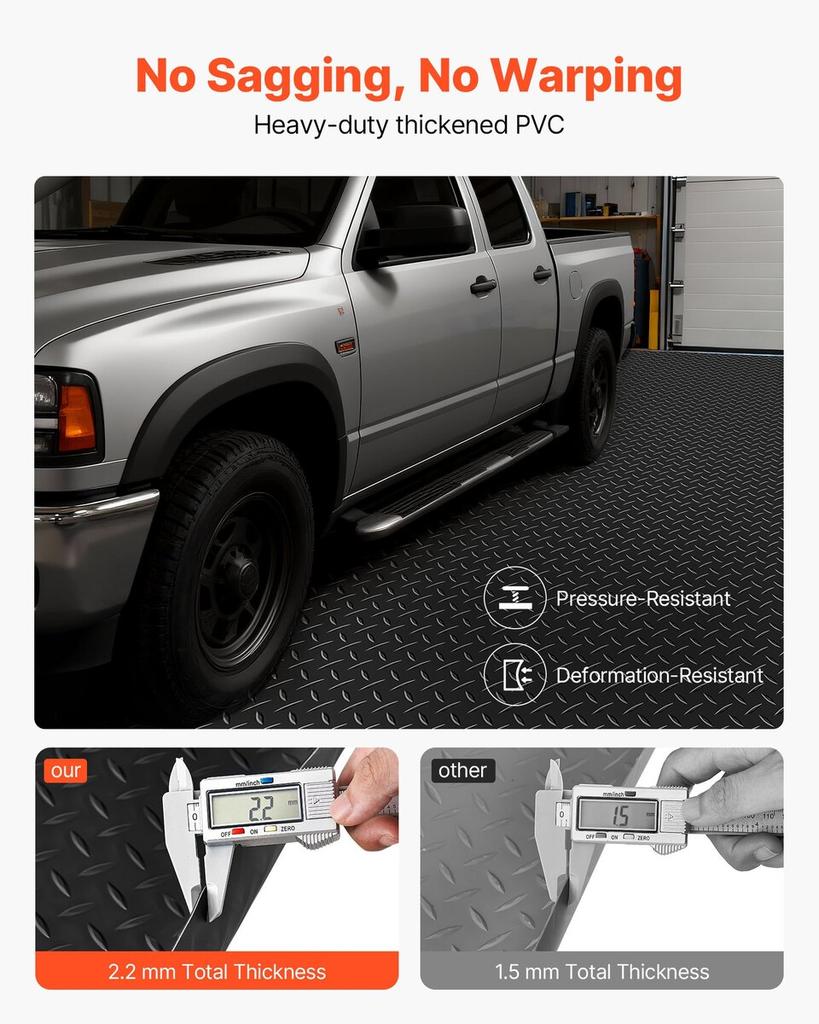 Garage Floor Roll, 2.28 x 6.1 m Garage Flooring Mat, 2.2 mm Thickened PVC Diamond Plate Floor Protector Mat with Double-sided Tape, Non-Slip, Easy to
