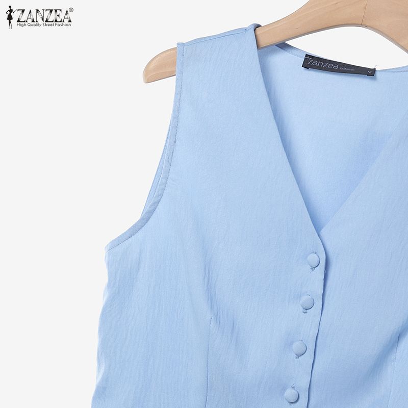 ZANZEA Lässiger Zweiteiler für Damen, ärmelloses Westentop und Hose mit weitem Bein