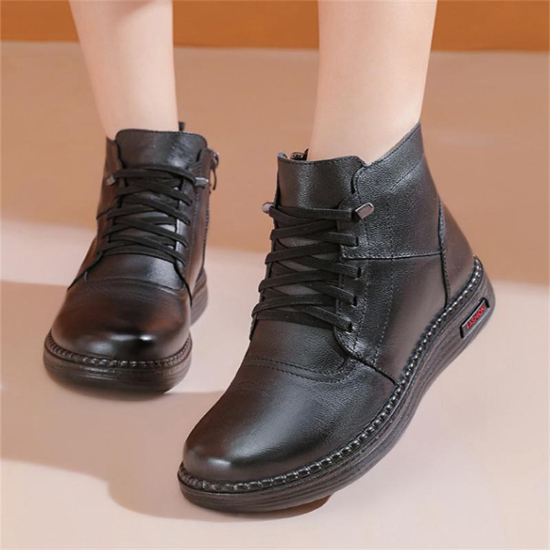 New 2024 Women Boots Women Genuine Leather Warm Wool Winter Boots Wedge Shoes Soft Bottom Anti Slip Woman Ankle Boots