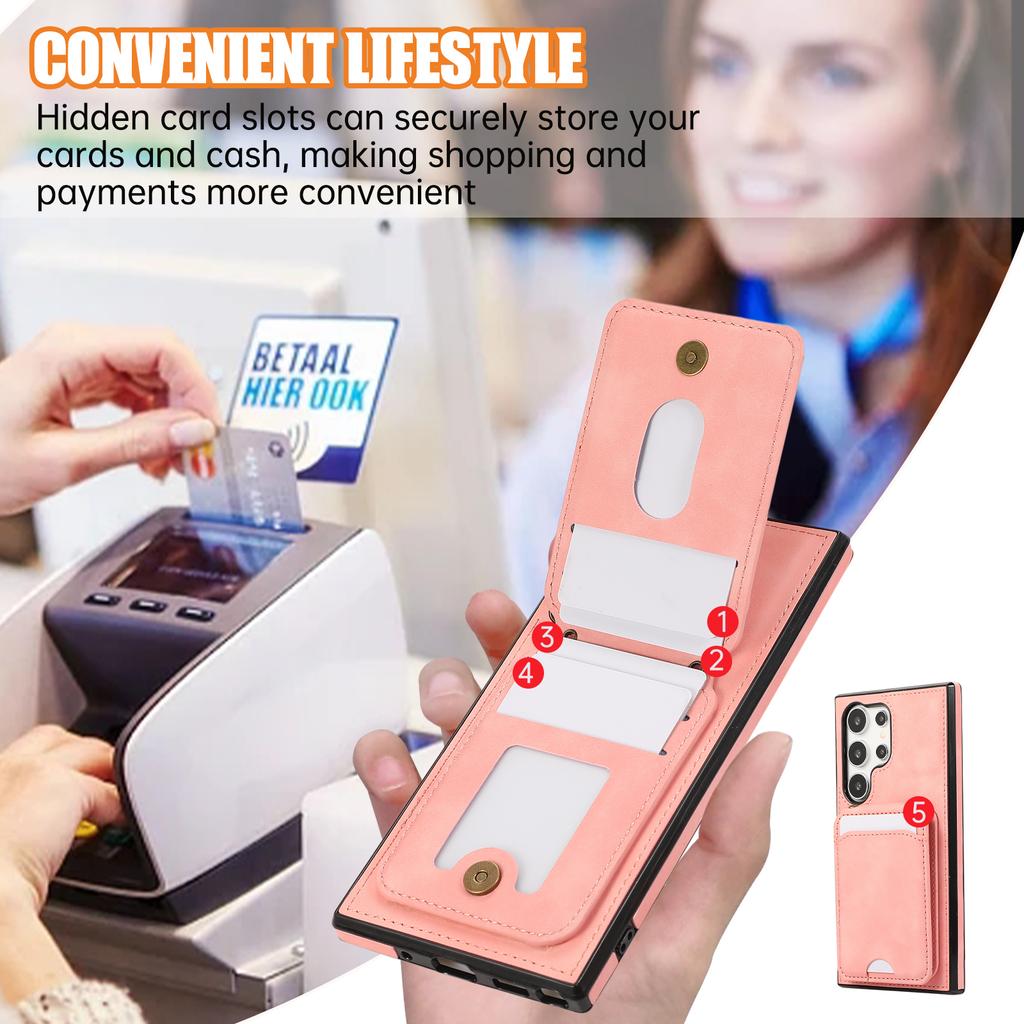 For Samsung Galaxy S25 Ultra Case Card Holder Kickstand Leather + TPU Phone Cover with Shoulder Strap