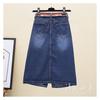 Women's Spring One Row Buckle Split Hip Wrap A-line Skirt Autumn High Waist Slimming Mid Length Half Body Cowboy Skirt