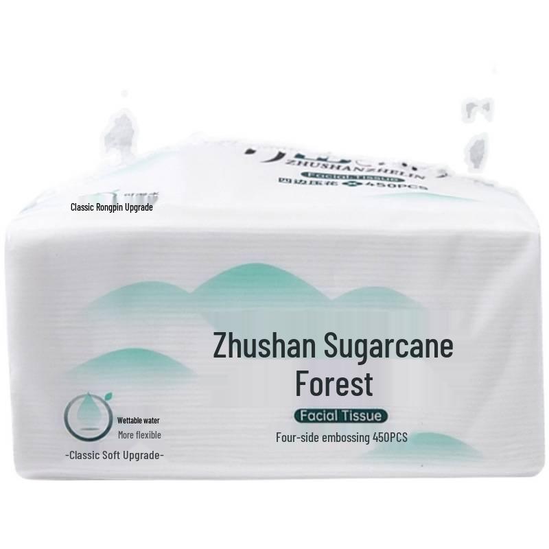 Zhushan Sugarcane Forest Thickened Facial Tissues, Wet-Resistant, Pure Wood Pulp, Draw-Out Packaging