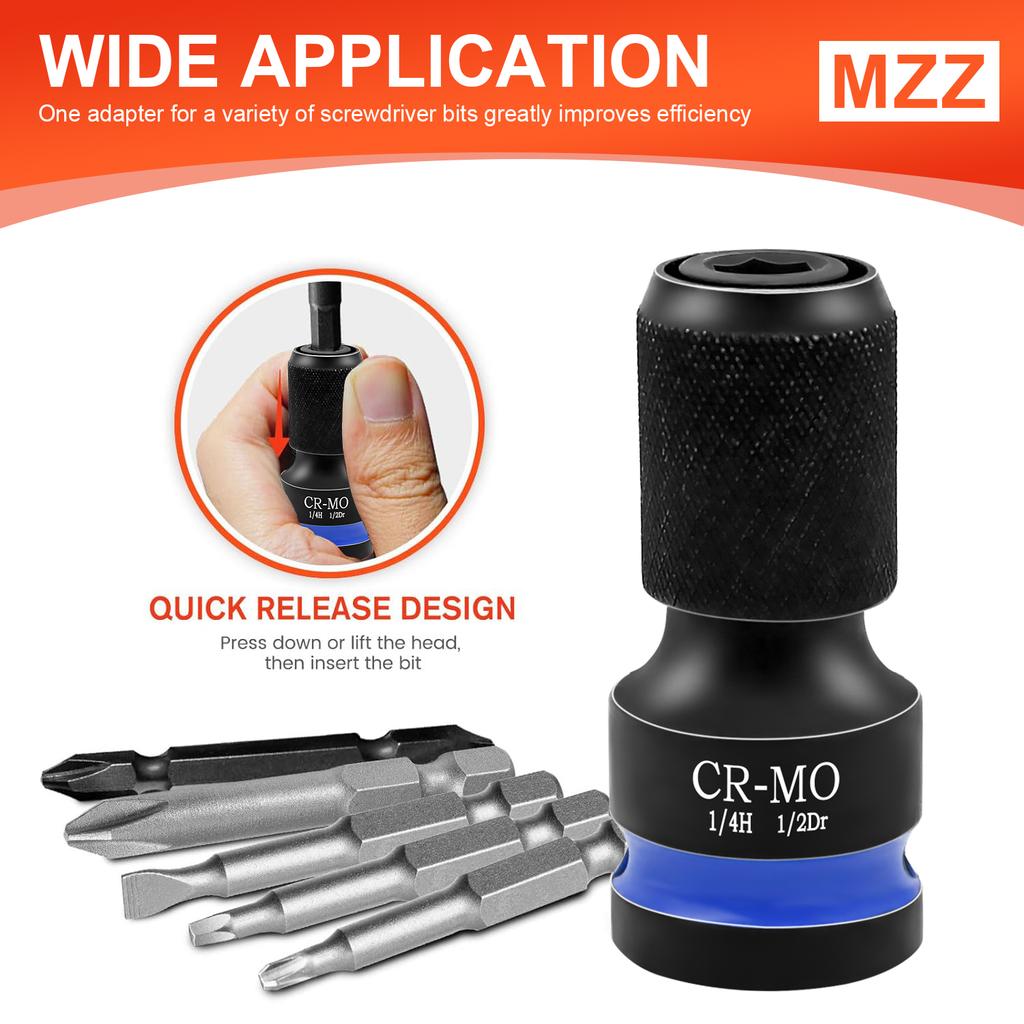 3pcs Impact Hex Converter for Screwdriver / Drill Bit 1/2 3/8 1/4-Inch Square Drive to 1/4-Inch Quick Release Hex Socket Adapter